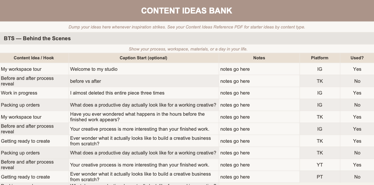 Creative Content System | Google Sheets Planner for Creators & Small Businesses