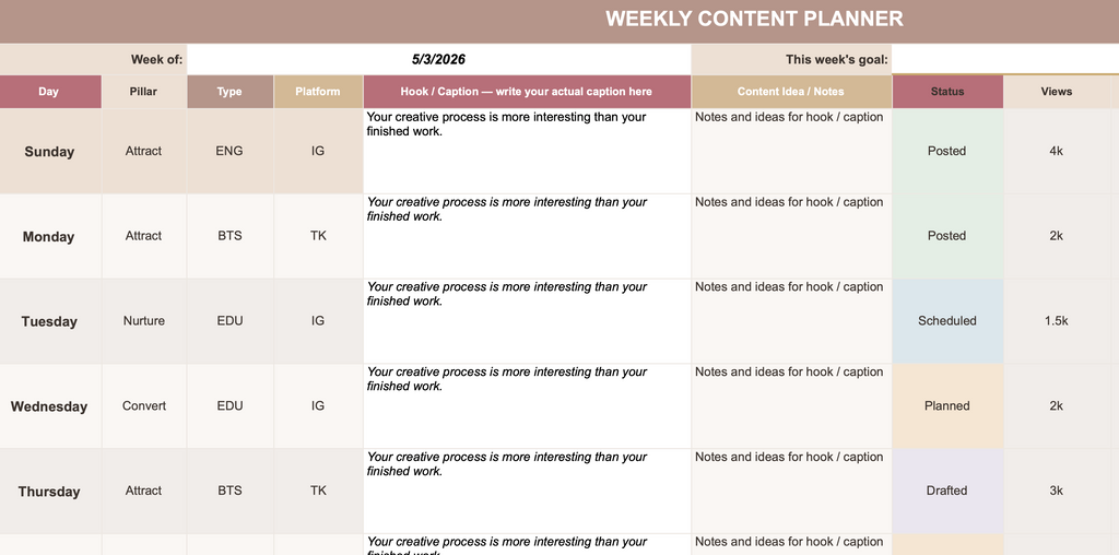 Creative Content System | Google Sheets Planner for Creators & Small Businesses